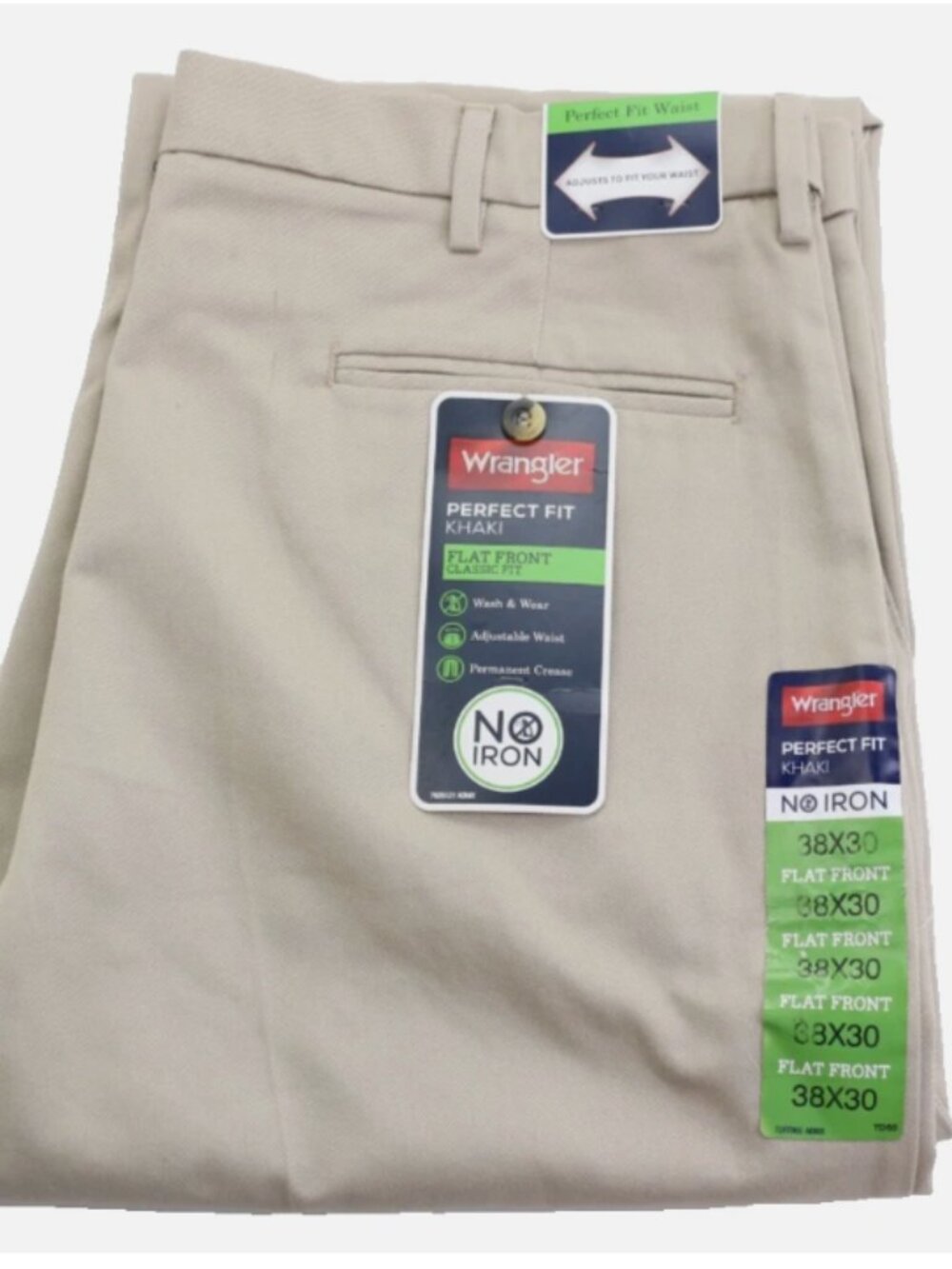 Wrangler Perfect Fit Classic Flat Front Men's Pats Size W38 L30 Cotton Khaki
